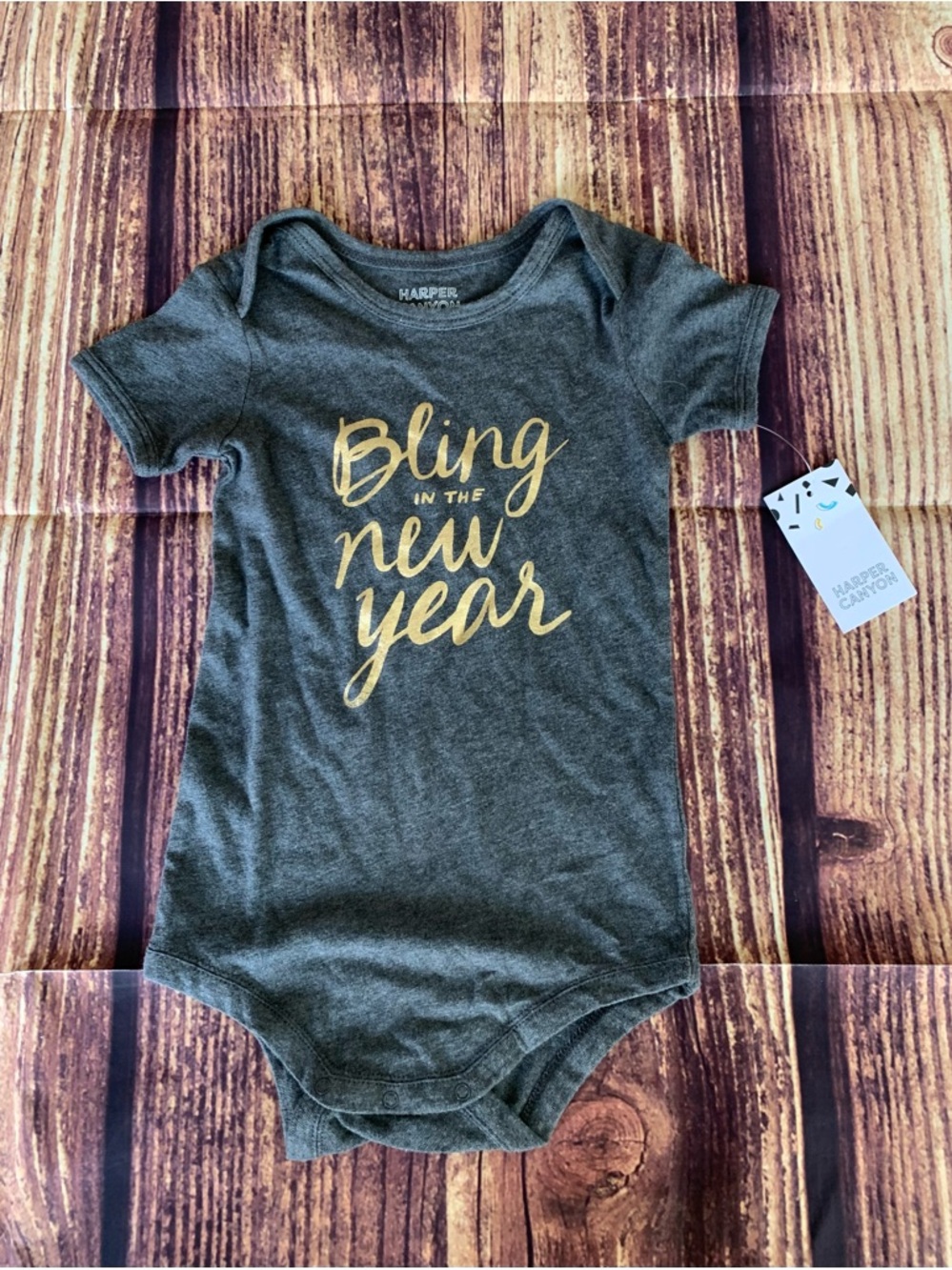 NWT Harper Canyon Baby's Short Sleeve "Bling in the New Year" Gray Bodysuit 18M